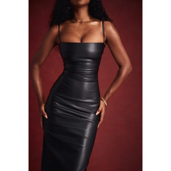NEW House of CB Jalena Vegan Leather Lace Up Back Dress Black XS NEW House of CB Jalena Vegan Leather Lace Up Back Dress Black XS